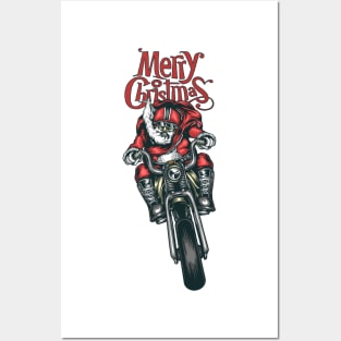 santa clause riding motorcycle Posters and Art